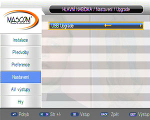 Řádek "USB Upgrade" potvrďte tlačítkem "OK"